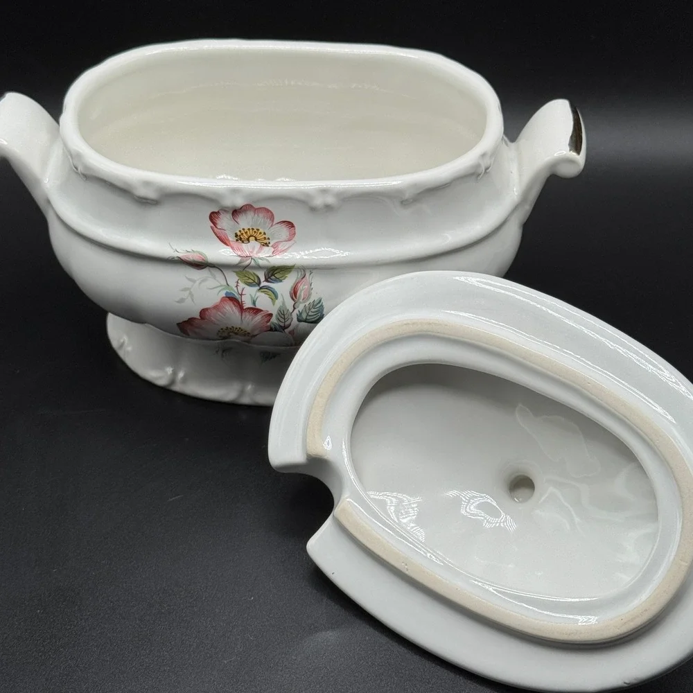 House of Webster Briar Rose Soup Tureen with Lid Cottage Gold Trim White Ceramic